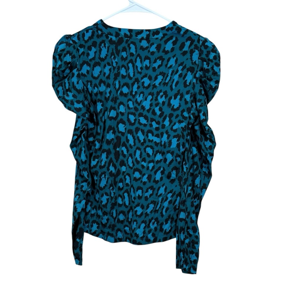 Diane Von Furstenbery Gladys Animal Print Mesh Blouse Size 6 Green Puff Sleeve - Picture 2 of 5